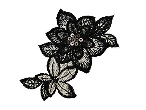 by gedeacc-kreativ Bügelbild Applikation Aufnäher Patch Blumen schwarz 7,0 cm x 11,0 cm von by gedeacc-kreativ