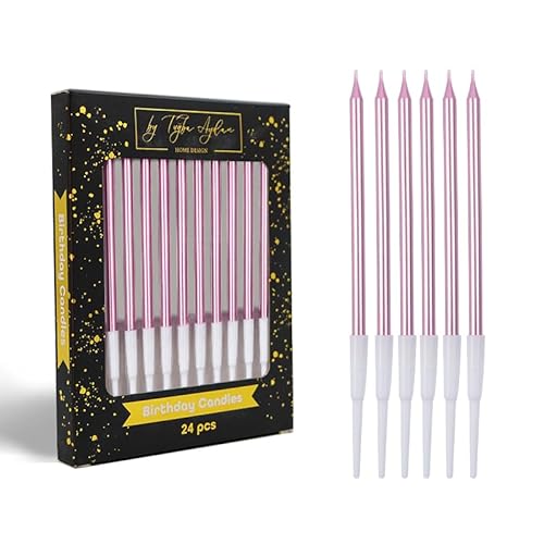 Geburtstagskerzen – 24 Stück lange dünne rosa Geburtstagskerzen für Kuchen, metallische Kuchenkerze für Geburtstag, Party-Kerzen von by tuğba aydan home design