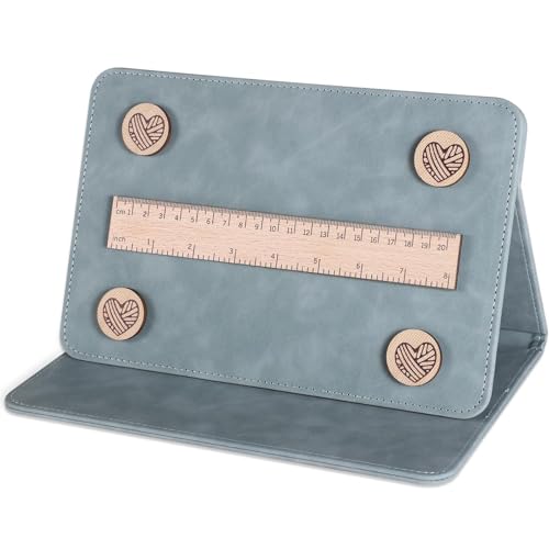 Faltbarer Leder-Häkelmusterhalter mit 4 Magnetknöpfen, doppelseitiges Design, Holzlineal, Dekoration, Aufbewahrung und Display von byepica