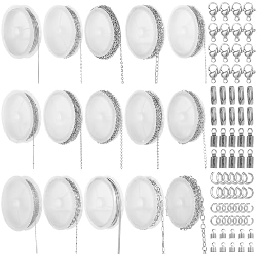 Halsketten-Ketten, 15 Rollen, Edelstahl-Ketten, zur Schmuckherstellung, 6 Arten von Ketten, Schraubverschlüsse enthalten, Biegeringe, Verbindungsstücke, ideal für Halsketten, Armbänder, Ohrringe Halsketten-Ketten, 15 Rollen, Edelstahl-Ketten, zur Schmuckherstellung, 6 Arten von Ketten, Schraubverschlüsse enthalten, Biegeringe, Verbindungsstücke, ideal für Halsketten, Armbänder, Ohrringe von byepica