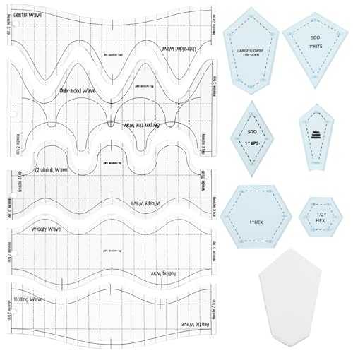 Quilt-Lineale und Vorlagen-Set, mit 5 Acryl-Wellenlinealen und 6 Papierfolien-Vorlagen von byepica
