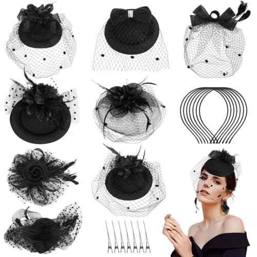 byepica Fascinators mit Federn, Netzstoff, mit Spitzen-Blume, Vintage-Schleier-Hüte für Damen, Stirnband und Clip-Stil, Party, Hochzeit, Cosplay-Zubehör, 8 Stück byepica Fascinators mit Federn, Netzstoff, mit Spitzen-Blume, Vintage-Schleier-Hüte für Damen, Stirnband und Clip-Stil, Party, Hochzeit, Cosplay-Zubehör, 8 Stück von byepica