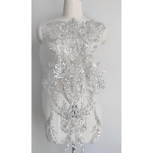 byepica Strass-Applikation zum Aufbügeln, 130 cm x 33 cm, silberfarbene Kristallspitze, Hochzeitskleider, DIY, Kleidung, Verzierung, Dekoration und modische Anpassung von byepica