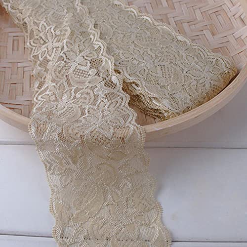 2 Meter/los 8 cm Elastische dehnbare Spitzenbesatz für DIY Brautkleid Unterwäsche Dessous Spitze Bänder weiße beige Creme schwarze Spitze,Beige von bzcemind