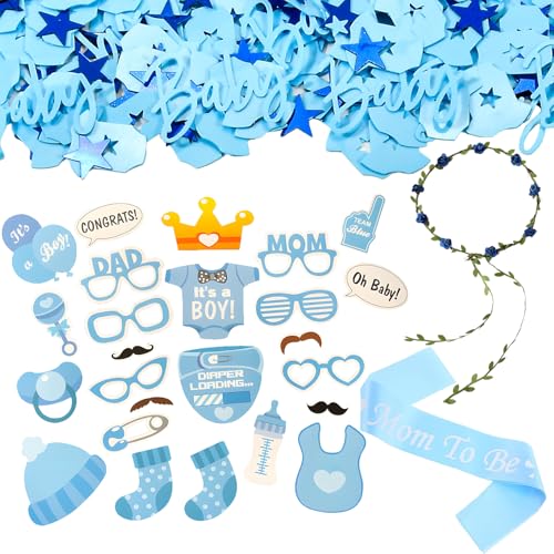 28-teiliges Party-Dekorationsset für Mütter, Babyparty-Schärpe, blaue Satin-Schärpe, Stirnband-Kranz, Selfie-Requisite, Konfetti-Mischung, Zubehör für geschlechtsspezifische Babypartys, Partyzubehör 28-teiliges Party-Dekorationsset für Mütter, Babyparty-Schärpe, blaue Satin-Schärpe, Stirnband-Kranz, Selfie-Requisite, Konfetti-Mischung, Zubehör für geschlechtsspezifische Babypartys, Partyzubehör von cadelon