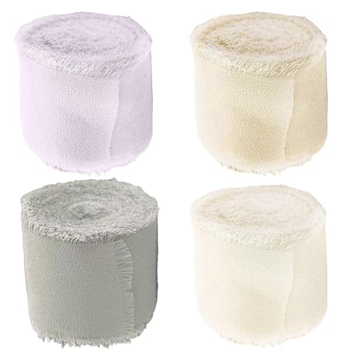 4 Rollen handgefertigte Chiffon-Quastenbänder, 4,5 cm breit, Chiffonband, Blumenstraußschärpen, verwendet für Brautsträuße, Geschenkverpackungen, Urlaubsdekoration, Bastelarbeiten von cadelon