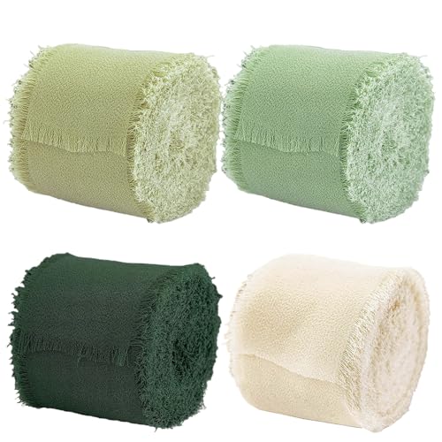 4 Rollen handgefertigtes Chiffonband, 4,5 cm, grünes Geschenkband, Hochzeitsblumen-Bindungsbänder, Blumenstraußschärpen, verwendet für Hochzeitseinladungen, Schleifen, Geschenkverpackungen (grüne von cadelon