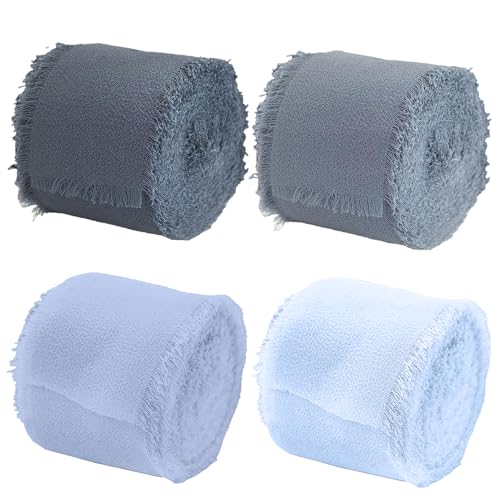 4 Rollen handgefertigtes Chiffonband mit Fransen, 4,5 cm, Geschenkband für Geschenke, Satinband, Blumenstraußschärpen, verwendet für Geschenkverpackungen, Hochzeitseinladungen, Geburtstage (blaue 4 Rollen handgefertigtes Chiffonband mit Fransen, 4,5 cm, Geschenkband für Geschenke, Satinband, Blumenstraußschärpen, verwendet für Geschenkverpackungen, Hochzeitseinladungen, Geburtstage (blaue von cadelon