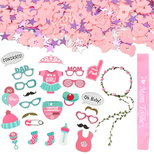 Satin-Schärpe mit Aufschrift "Mummy to Be", Rosa, 28-teiliges Set, Babyparty-Schärpe, Kopfbandkranz, Selfie-Requisite, Konfetti-Mischung, Zubehör für geschlechtsspezifische Babypartys, Partyzubehör Satin-Schärpe mit Aufschrift "Mummy to Be", Rosa, 28-teiliges Set, Babyparty-Schärpe, Kopfbandkranz, Selfie-Requisite, Konfetti-Mischung, Zubehör für geschlechtsspezifische Babypartys, Partyzubehör von cadelon
