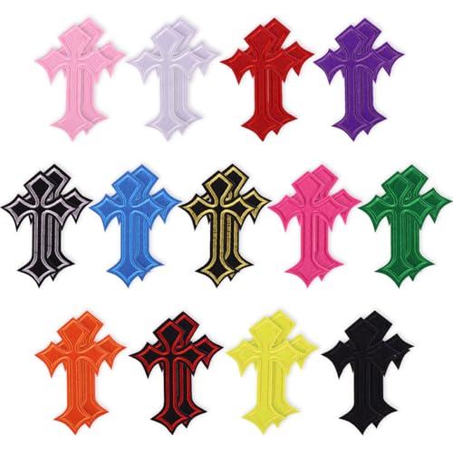 Mehrfarbige Kreuz-Aufnäher zum Aufbügeln und Aufnähen für Kleidung, Hüte, Jeans und Accessoires, bestickte Chrom-Herz-Flicken für DIY-Dekoration, 26 Stück von cadupor