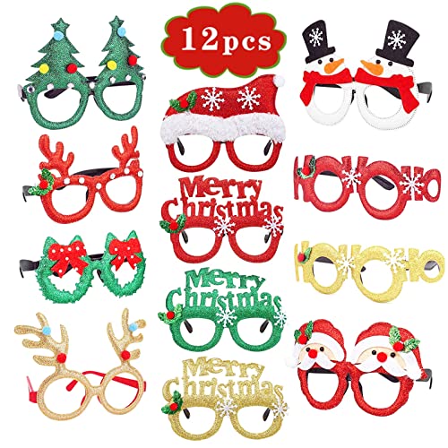 caicainiu Weihnachtsfeier Brille Weihnachten Neuheit Glitter Glasrahmen für Kinder (12 Stück) von caicainiu