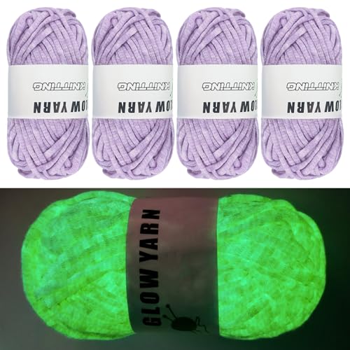 4 Stück im Dunkeln leuchtendes sperriges Garn, 4 mm Häkelgarn, gelbes Garn, Häkel- und Strickgarn für Anfänger, (lila) von caichuxiye