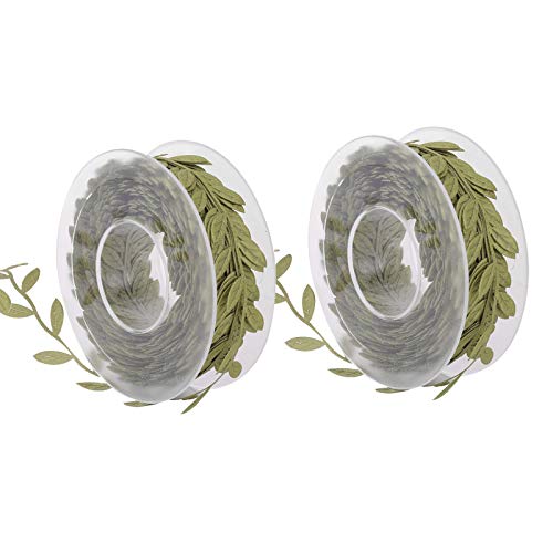 Grünes Blatt-farbband,Dekoband Zierband,Olive Leaves Ribbon String,Künstliche Grüne Blätter Dekorativ für Nähen Handwerk Hochzeit Scrapbooking Geschenkbox,Diy Creation,etc (Dunkelgrün,15M,2 Rollen) von cailiya