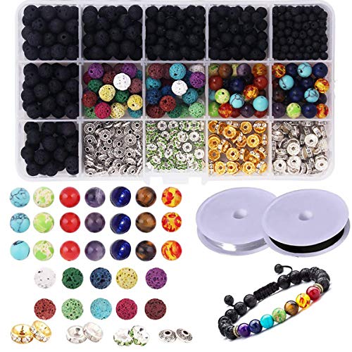 Lava Perlen 599 Stück Set Chakra Perlen, Abstandsperlen, Schwarze und Weiße Kristalllinien für DIY Freundschaft ätherisches Öl Armbänder,Ohrringe,Halsketten und Andere Schmuck Schaffen Mehrweg Lava Perlen 599 Stück Set Chakra Perlen, Abstandsperlen, Schwarze und Weiße Kristalllinien für DIY Freundschaft ätherisches Öl Armbänder,Ohrringe,Halsketten und Andere Schmuck Schaffen Mehrweg von cailiya