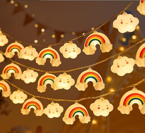 Stern Regenbogen Lichterkette, 3m Mit 20 LED, Stern Cloud Regenbogen Gesichtsform, für Weihnachten Party Kinderzimmer Garten Hochzeits Zimmer Deko (Warmweiß) von cailiya