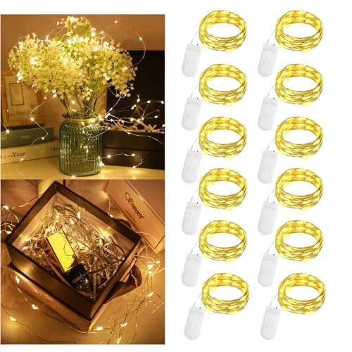 cailiya 12 Stück Lichterkette Batterie,Kleine Lichterkette mit Batterie,3 Lichtmodi Lichterketten Wasserdicht,für Party,Urlaub,Hochzeit,Innen und Aussen Dekoration (Warmweiß, 12 Pack 3M 30LEDs) von cailiya