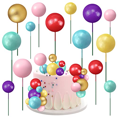 34 Stück Mini Ballon Kuchen Topper 5 Größen Schaumstoff Ballons Cupcake Toppers 7 Farben Rosa Gold Lila Gelb Rot Blau Grün Kuchen einfügen Backen Dekor Runde Ball Kuchen Topper für Baby Dusche Party von cakefly