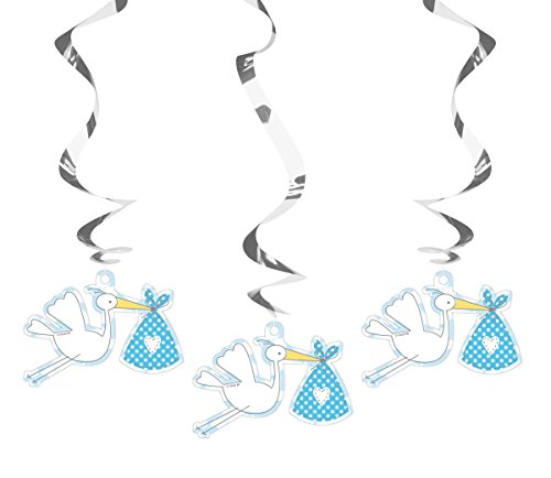 cama24com Babyshower Babyparty Swirls Spiralen blau mit Storch 3 Stück mit Palandi® Sticker von cama24com