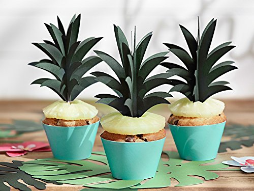 Ananas-Blätter Cupcake Picks Picker Spieße 6 Stück Hawaii-Beach-Hula-Tiki-Party-Deko Tischdeko mit Palandi® Sticker von cama24com