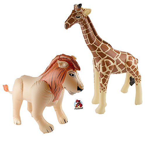 cama24com Aufblasbarer Löwe und Giraffe Safari-Dschungel-Motto-Party-Deko Aufblastiere mit Palandi® Sticker von cama24com