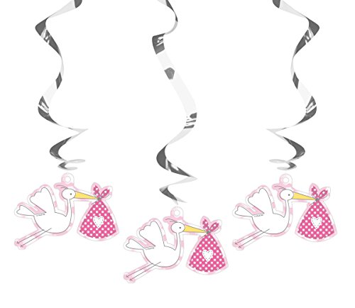 cama24com Babyshower Babyparty Swirls Spiralen rosa mit Storch 3 Stück mit Palandi® Sticker von cama24com