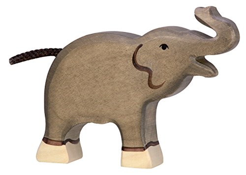 cama24com Elefant klein Rüssel hoch Safari Holzfigur Holzspielzeug von Holztiger mit Palandi® Sticker von cama24com
