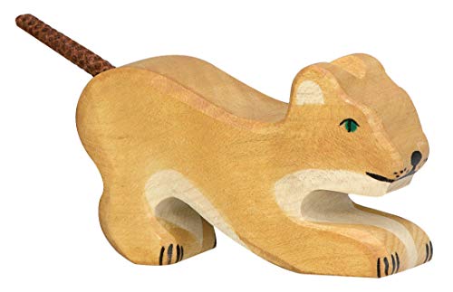 cama24com Holztiger Löwe klein spielend Holzfigur handbemaltes Holzspielzeug mit Palandi® Sticker von cama24com