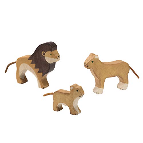 cama24com Holztiger Löwen Raubkatzen Set mit 3 Holzfiguren Safari Holzspielzeug Holztiere mit Palandi® Sticker von cama24com