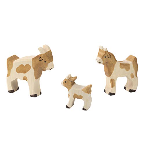 cama24com Holztiger Ziege Ziegenbock und Zicklein Set mit 3 Holzfiguren Holzspielzeug Holztiere mit Palandi® Sticker von cama24com