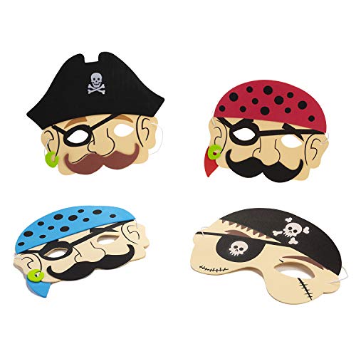 cama24com Piraten-Party Masken 4 Motive 12 Stück Kindergeburtstag Mottoparty Karneval Deko mit Palandi® Sticker von cama24com