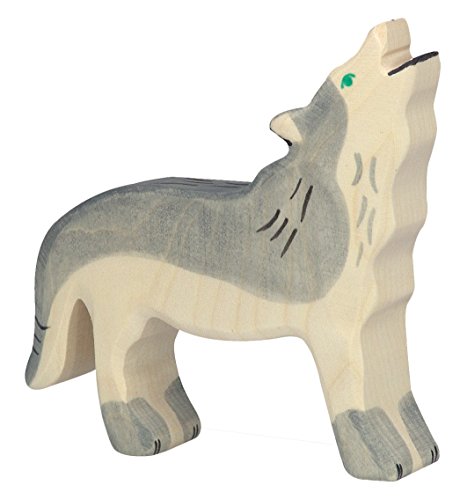 cama24com Wolf heulend Holzfigur Holzspielzeug von Holztiger mit Palandi® Sticker von cama24com