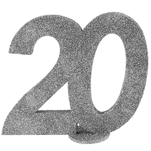 cama24com XXL Tischdeko Zahl 20 Geburtstag Silber Glitzer 1 Stück Party-Deko mit Palandi® Sticker von cama24com