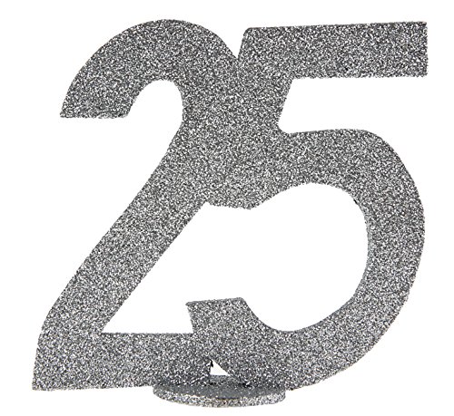 cama24com XXL Tischdeko Zahl 25 Geburtstag Silber Glitzer 1 Stück Party-Deko mit Palandi® Sticker von cama24com