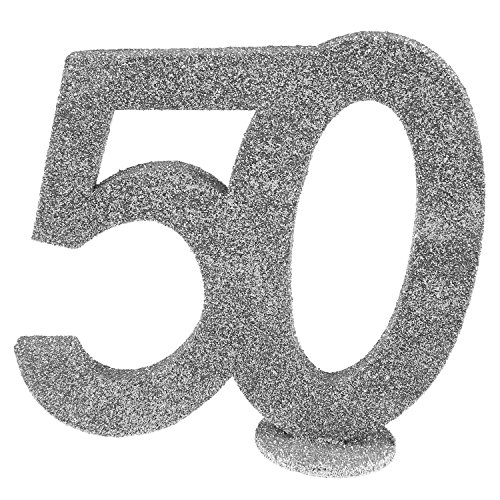 cama24com XXL Tischdeko Zahl 50 Geburtstag Silber Glitzer 1 Stück Party-Deko mit Palandi® Sticker von cama24com