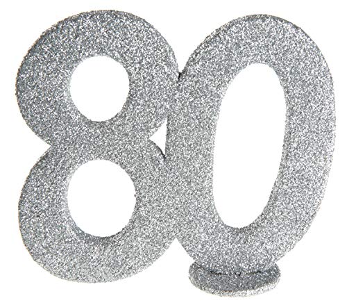 cama24com XXL Tischdeko Zahl 80 Geburtstag Silber Glitzer 1 Stück Party Deko mit Palandi® Sticker von cama24com