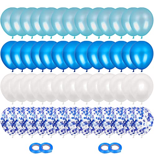 Camelize Luftballons, 64 Stück Blau Geburtstag Luftballons, Party Deko Konfetti Latex Ballons mit Blau Bändern für Babyparty, Hochzeit, Geburtstag, Valentinstag, Jubiläumsfeier(30cm) von camelize