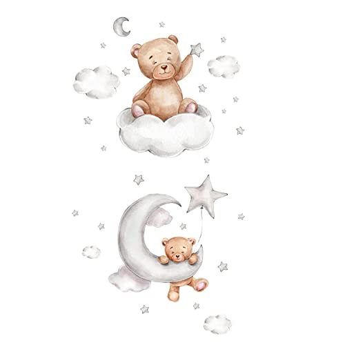 Deko Wandaufkleber, Bären Wolken Mond und Stern Wandsticker, Cartoon Niedlichen Bären Wandtattoo Fenstersticker für Kinder Babyzimmer Schlafzimmer Kindergarten Spielzimmer Wohnkultur(A+B) von camouflage net