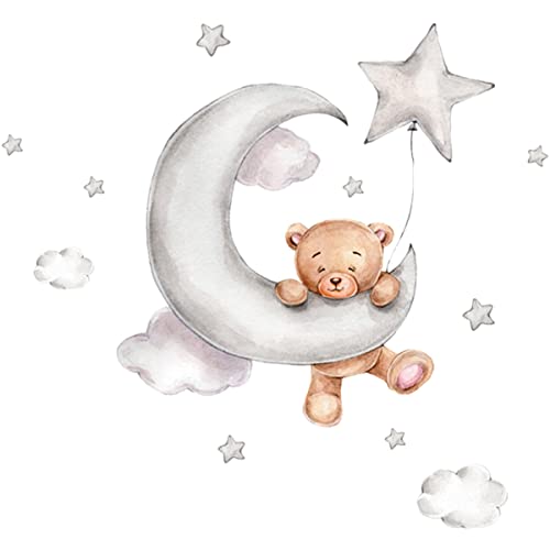 Deko Wandaufkleber, Bären Wolken Mond und Stern Wandsticker, Cartoon Niedlichen Bären Wandtattoo Fenstersticker für Kinder Babyzimmer Schlafzimmer Kindergarten Spielzimmer Wohnkultur(B) von camouflage net