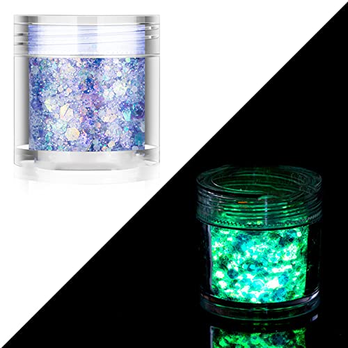 caoxhenr Holografischer Glitzer, leuchtet im Dunkeln, für Tumbler, Kunstharz, Schleim, Epoxid, Grobe Pailletten, Nagelkunst, 1/12 Box von caoxhenr