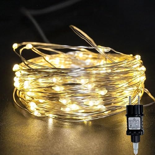 capojas 100/200/300er Mikro LED Lichterkette Silberdraht Strombetrieb Deko für Innen Außen Warmweiß weihnachtsdeko (Warmweiß, 300LED 30m Lang+5m Zuleitung) von capojas