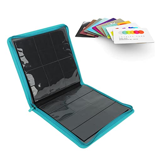 12 Taschenhandelskartenbindemittel, Kartenbindemittel PU Leder 480 Seitenladung Taschenbinder mit Reißverschluss für Spielsportkarten und Kinder organisiert (Blau) von cardyven