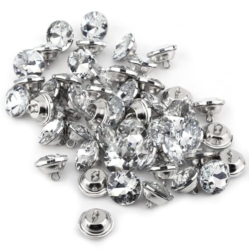 50 Stück runde Strass-Kristallknöpfe, klares Glas, K9-Kristallverschluss, klare Polsterknöpfe mit Metallschlaufe zum Nähen, für Sofas, DIY-Basteldekoration (20 mm) von cardyven