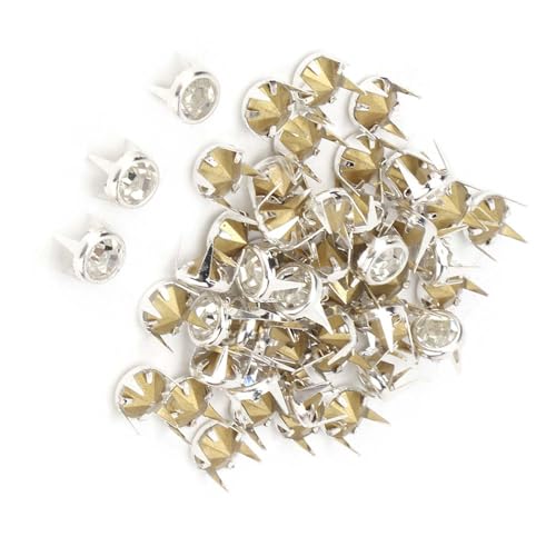 50pcs 7mm weiße Kristallkrallenperlen Nagelhead DIY Mode -Strassnagelkopf -Stollen Punk Spikes Dekorative Nieten für DIY Lederfahrzeug (Sharter unten 7 mm silberkante weiße Diamant) von cardyven