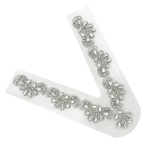 Damen-Strass-Applikationen zum Aufnähen, V-Ausschnitt, Netzstoff, für Hochzeiten, Partys, Brautkleider, Nähflicken von carotoe
