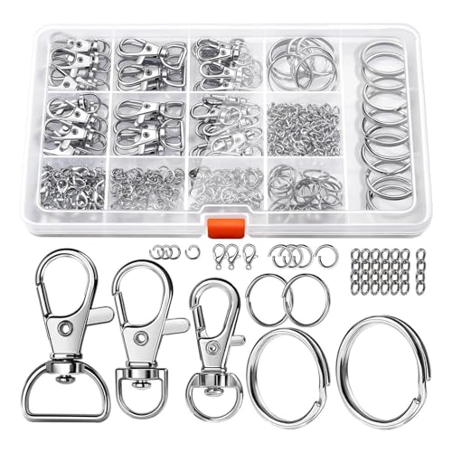 Set mit 265 Metall-Schlüsselanhängerringen, drehbare Federhaken, Schlüsselanhänger-Zubehör, Legierung für Schmuckprojekte von carotoe