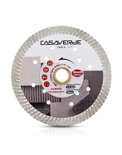 Casaverde Feinsteinzeug Diamantscheibe 125mm für Fliesen,Naturstein,Marmor,Granit,Keramik - Diamanttrennscheibe für Winkelschleifer von casaverde