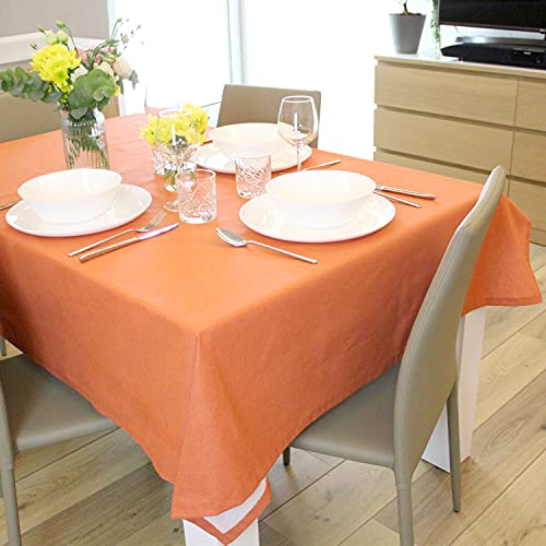 casaviva Rechteckiges Tischtuch aus Leinenoptik aus Baumwolle,140 x 180 cm, 6 Plätze, Lachsfarbe, modern, elegant, für Feste und Bankette, rechteckige Tischabdeckung von casaviva