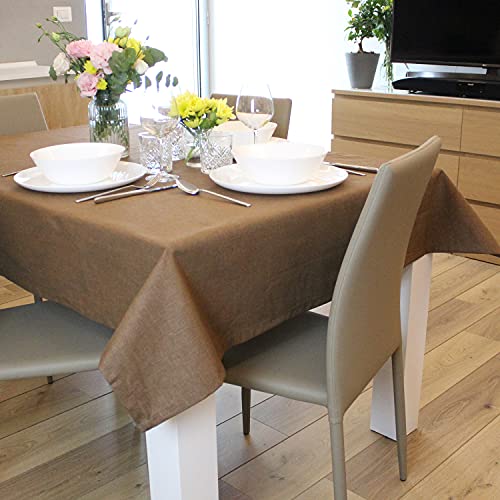 casaviva Rechteckiges Tischtuch aus Leinenoptik aus Baumwolle,140 x 180 cm, 6 Plätze, Schokolade, modern, elegant, für Feste und Bankette, rechteckige Tischabdeckung von casaviva
