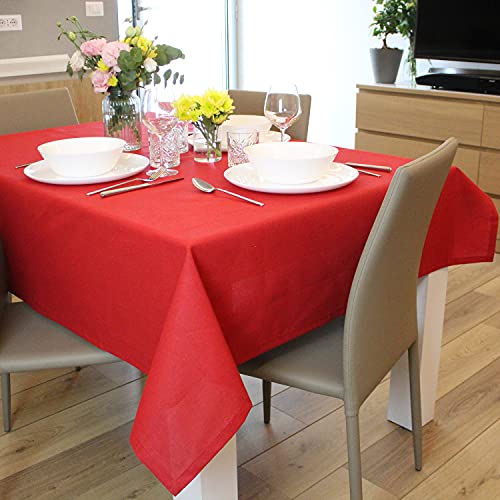 casaviva Rechteckiges Tischtuch aus Leinenoptik aus Baumwolle,140 x 240 cm, 8 Plätze, Rot, modern, elegant, für Feste und Bankette, rechteckige Tischabdeckung von casaviva