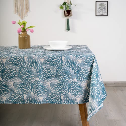 casaviva® Tischdecke aus Satin, hohe Qualität, wasserabweisend, bügelfrei, schmutzabweisend, elegant und modern, für Partys und Bankette (Ocean Blue Folium, 150 x 300 cm) von casaviva